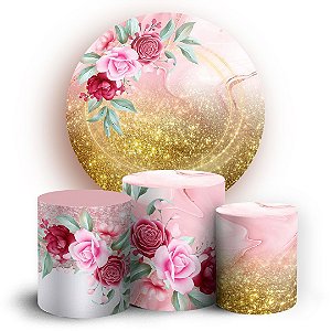 KIT Redondo e Trio - Floral Rosa - Sublimado 3D