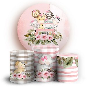 KIT Redondo e Trio -  Safari Rosa - Sublimado 3D