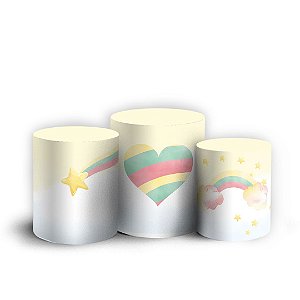 Trio Cilindro - Floral Borboleta Arco Iris - Sublimado 3D + Elástico