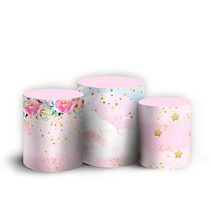 Trio Cilindro - Floral Arco Iris - Sublimado 3D + Elástico