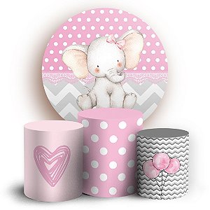 KIT Redondo e Trio - Elefante Cute Rosa - Sublimado 3D