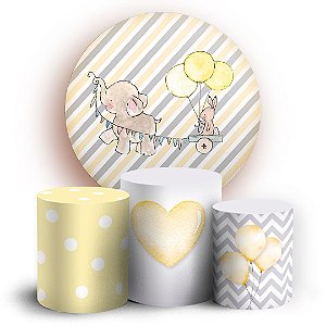 KIT Redondo e Trio - Baloes Amarelo - Sublimado 3D