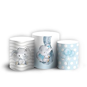 Trio Cilindro - Elefantinhos Azul - Sublimado 3D + Elástico