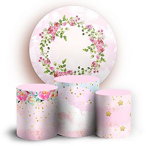 KIT Redondo e Trio - Floral Arco Iris - Sublimado 3D