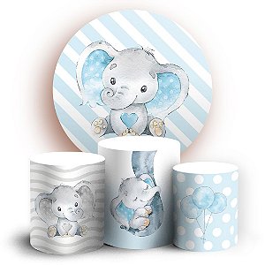 KIT Redondo e Trio - Elefantinhos Azul - Sublimado 3D