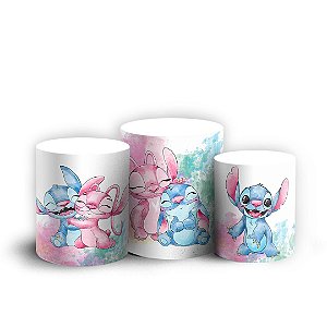 Trio Cilindro - Stitch E Angel - Sublimado 3D + Elástico