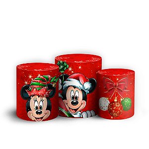 Trio Cilindro - Mickey e Minnie Natal - Sublimado 3D + Elástico