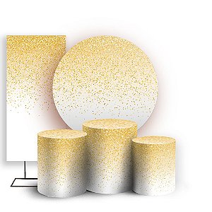 KIT Redondo Trio e Faixa - Glitter Dourado Branco - Sublimado 3D