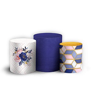 Trio Cilindro - Floral Geometrico - Sublimado 3D + Elástico