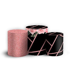 Trio Cilindro - Floral Geometrico - Sublimado 3D + Elástico