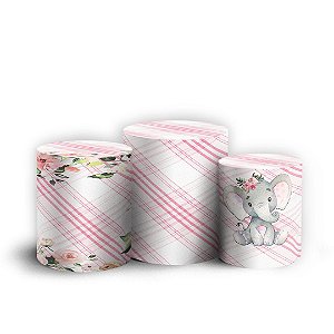 Trio Cilindro - Elefantinho Rosa - Sublimado 3D + Elástico