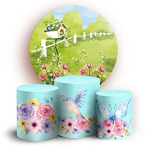 KIT Redondo e Trio - Floral Passaros e Borboletas - Sublimado 3D