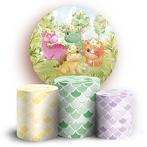 KIT Redondo e Trio - Dinossauro Escama Revelacao - Sublimado 3D