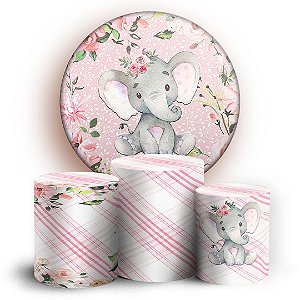 KIT Redondo e Trio - Elefantinho Rosa - Sublimado 3D