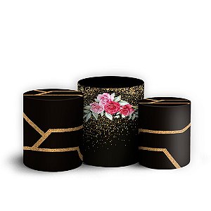 Trio Cilindro - Geometrico Floral - Sublimado 3D + Elástico