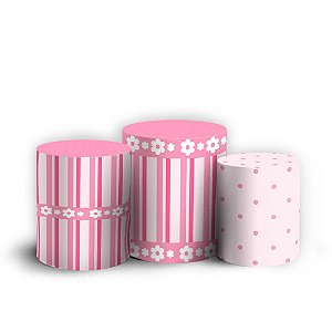 Trio Cilindro - Listras Ursinha Balao Rosa - Sublimado 3D + Elástico