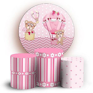 KIT Redondo e Trio - Ursinha Balao Rosa - Sublimado 3D