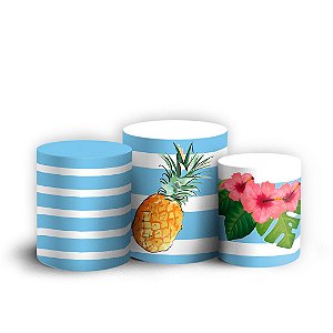 Trio Cilindro - Tropical Listras Azul - Sublimado 3D + Elástico