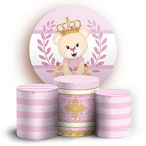 KIT Redondo e Trio - Ursinha Realeza Rosa - Sublimado 3D