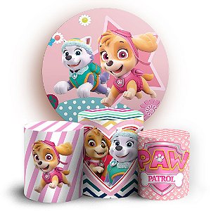 KIT Redondo e Trio - Patrulha Canina Rosa - Sublimado 3D