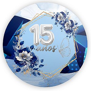 Painel Redondo - 15 Anos Azul - Sublimado 3D
