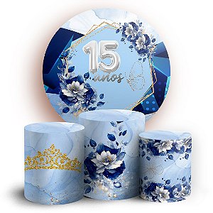 KIT Redondo e Trio - 15 Anos Azul - Sublimado 3D
