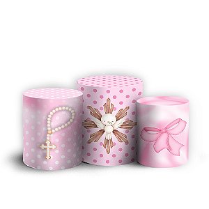 Trio Cilindro - Batizado Rosa - Sublimado 3D + Elástico