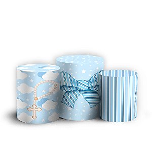 Trio Cilindro - Batizado Azul - Sublimado 3D + Elástico