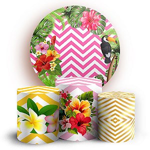 KIT Redondo e Trio - Tropical Rosa - Sublimado 3D