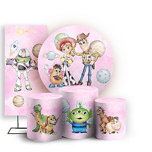 KIT Redondo Trio e Faixa - Toy Story Rosa - Sublimado 3D