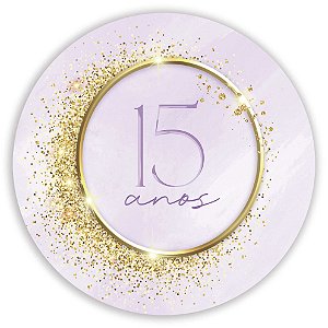 Painel Redondo - 15 Anos Lilas Dourado - Sublimado 3D