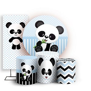 KIT Redondo Trio e Faixa - Panda Azul - Sublimado 3D
