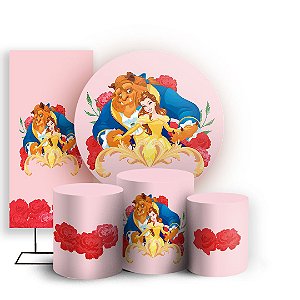 KIT Redondo Trio e Faixa - Bela e a Fera - Sublimado 3D