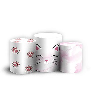 Trio Cilindro - Gato Rosa - Sublimado 3D + Elástico
