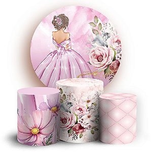 KIT Redondo e Trio - 15 Anos Floral - Sublimado 3D