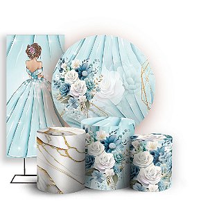 KIT Redondo Trio e Faixa - 15 Anos Floral - Sublimado 3D