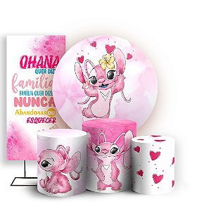 KIT Redondo Trio e Faixa - Stitch Rosa - Sublimado 3D