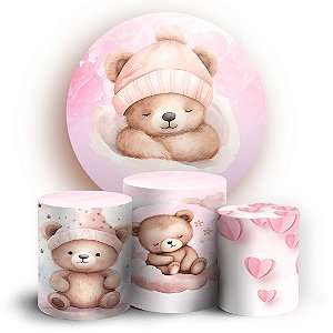 KIT Redondo e Trio - Ursinha Rosa - Sublimado 3D