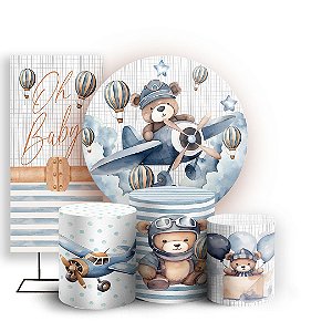 KIT Redondo Trio e Faixa - Urso Azul - Sublimado 3D