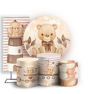 KIT Redondo Trio e Faixa - Ursinho Marrom - Sublimado 3D