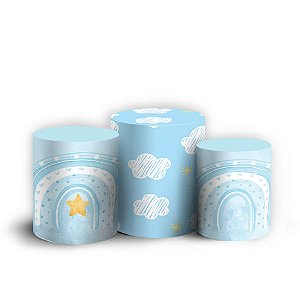 Trio Cilindro - Arco Iris Azul - Sublimado 3D + Elástico