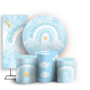 KIT Redondo Trio e Faixa - Arco Iris Azul - Sublimado 3D