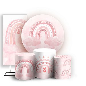 KIT Redondo Trio e Faixa - Arco Iris Rosa - Sublimado 3D