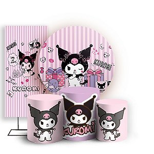 KIT Redondo Trio e Faixa - Kuromi Rosa - Sublimado 3D