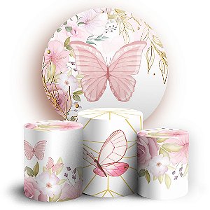 KIT Redondo e Trio - Borboleta Rosa - Sublimado 3D
