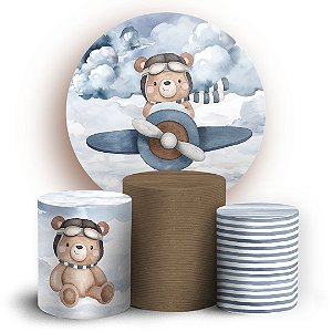 KIT Redondo e Trio - Ursinho Aviador - Sublimado 3D