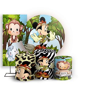 KIT Redondo Trio e Faixa - Minnie Safari - Sublimado 3D