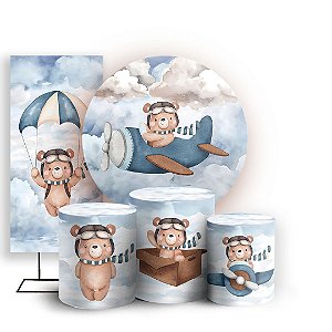 KIT Redondo Trio e Faixa - Ursinho Aviador - Sublimado 3D