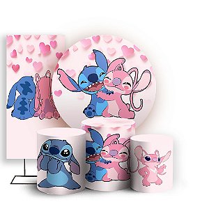 KIT Redondo Trio e Faixa - Lilo E Stitch Rosa - Sublimado 3D