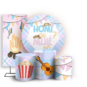 KIT Redondo Trio e Faixa - Cha Revelacao Festa Junina - Sublimado 3D